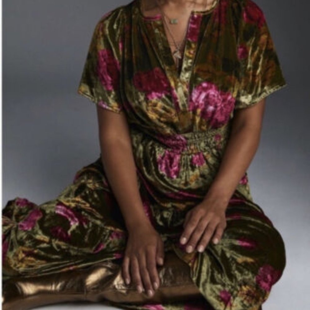 Anthropologie The Somerset Maxi Dress: Velvet Edition / GREEN MOTIF NWT - Picture 5 of 14